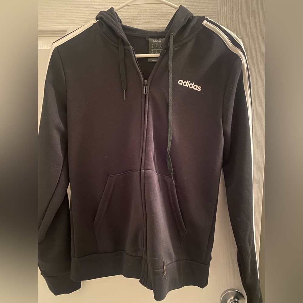 Adidas full zip jacket with white stripes size small